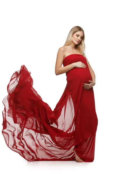 Hamil gadis dalam gaun merah — Stok Foto