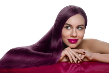girl with beautiful long purple hair clipart
