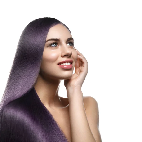 Dziewczyna z piękne włosy długo fioletowy — Zdjęcie stockowe