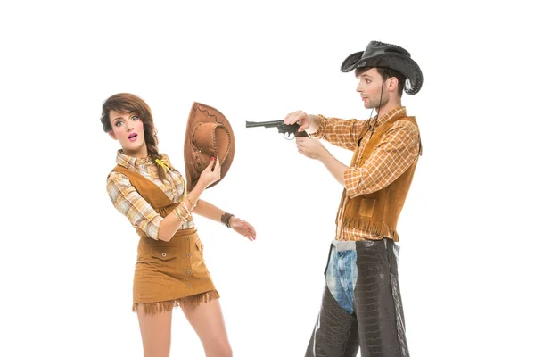 Kovboj s pistolí a cowgirl — Stock fotografie