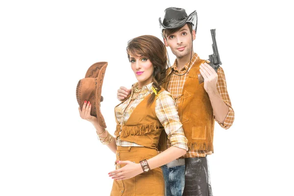 Cowboy met een pistool en cowgirl — Stockfoto