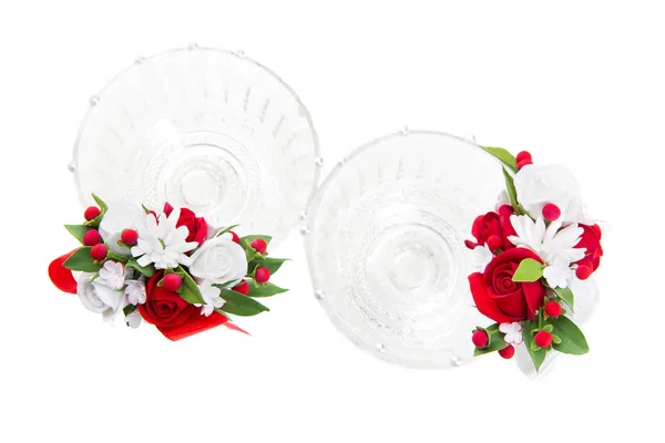 Crystal glasses with floral decor — Stock Photo, Image