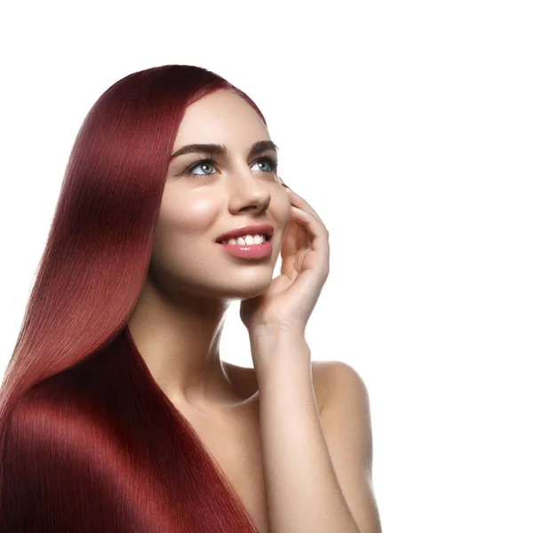 Menina com cabelo vermelho longo bonito — Fotografia de Stock