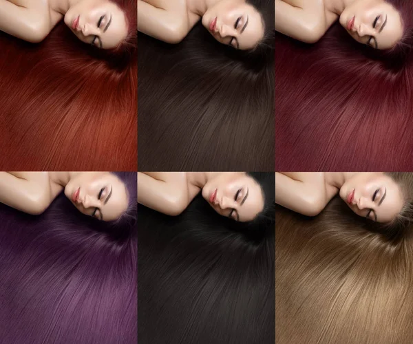 Hermosa chica con diferentes colores de tinte para el cabello — Foto de Stock