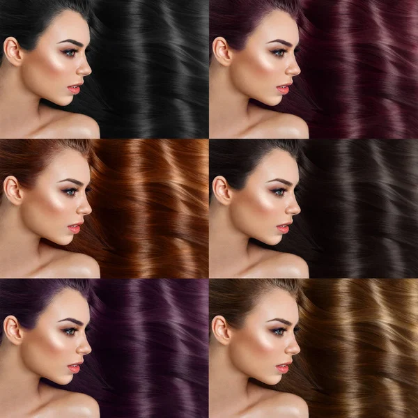 Hermosa chica con diferentes colores de tinte para el cabello — Foto de Stock