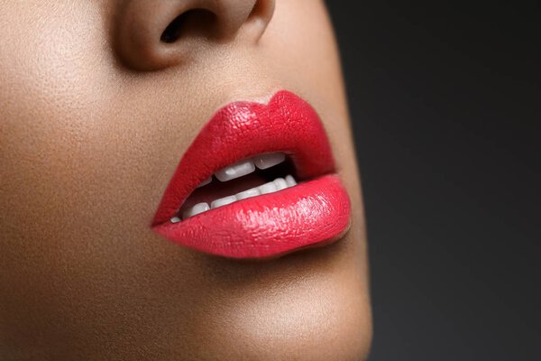 beautiful woman lips closeup