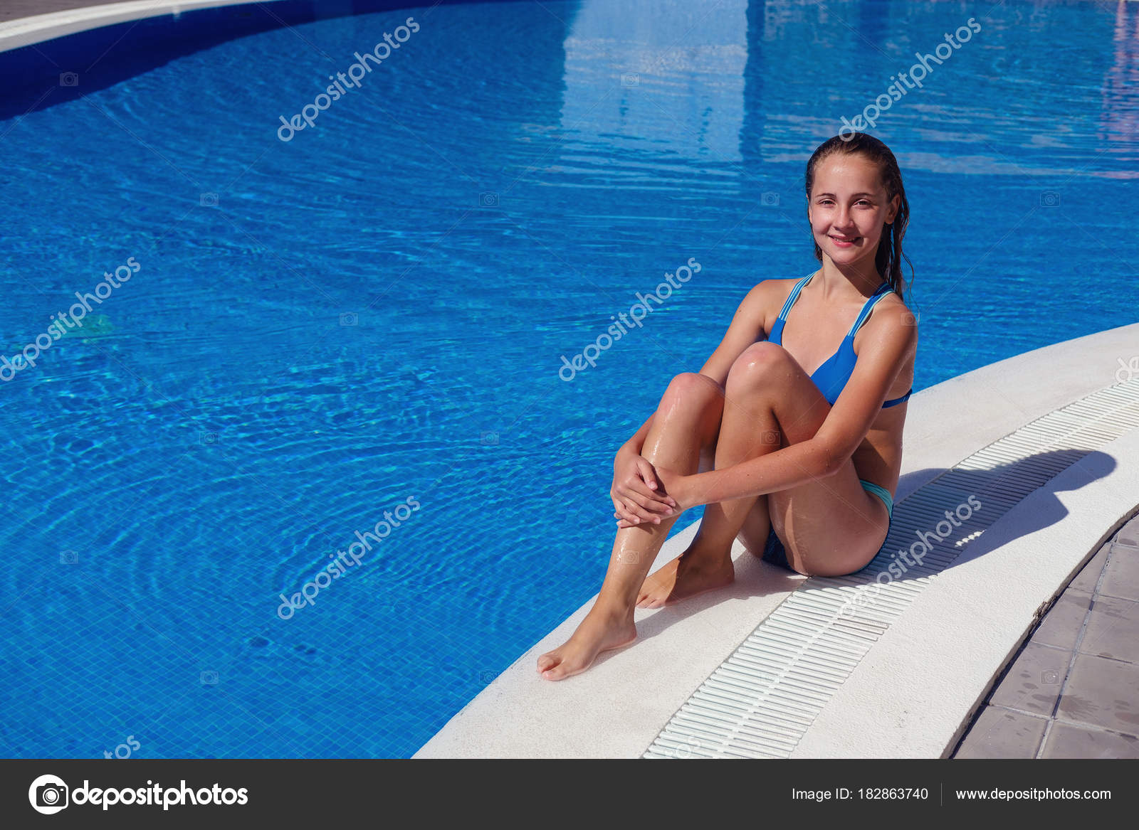 Teen Girl Relaxing Near Swimming Pool Stock Photo - Image of female, cute:  107215512