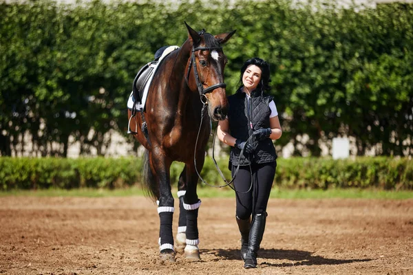 Belle fille avec cheval — Photo