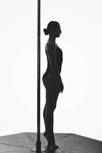 Beautiful pole dancer girl silhouette — Stock Photo, Image