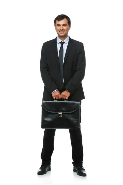 Handsome businessman in suit with briefcase — Stock Photo, Image