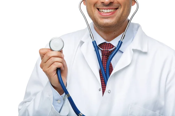 Doctor in white robe with stethoscope Royalty Free Stock Photos