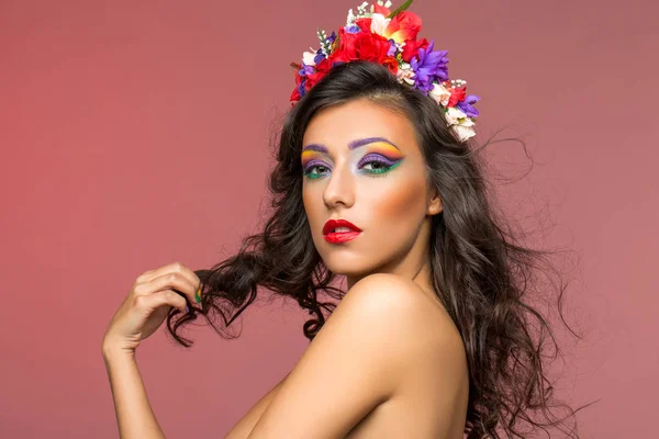 Beautiful girl with flower accessories — Stock Photo, Image