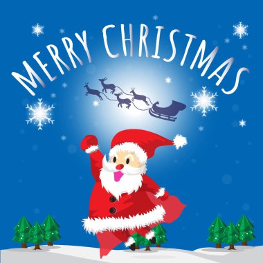 Santa Carry Hediyelik ve mutlu Noeller Blues arka plan en iyi hediye çizgi film