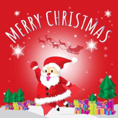 Santa Carry Hediyelik ve mutlu Noeller Blues arka plan en iyi hediye çizgi film