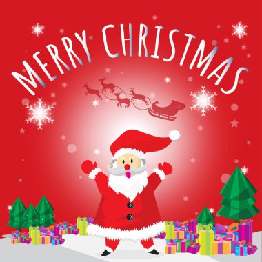 Santa Carry Hediyelik ve mutlu Noeller Blues arka plan en iyi hediye çizgi film