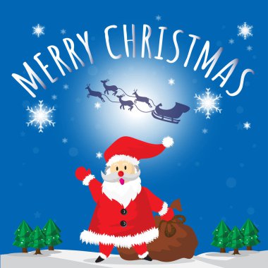 Santa Carry Hediyelik ve mutlu Noeller Blues arka plan en iyi hediye çizgi film