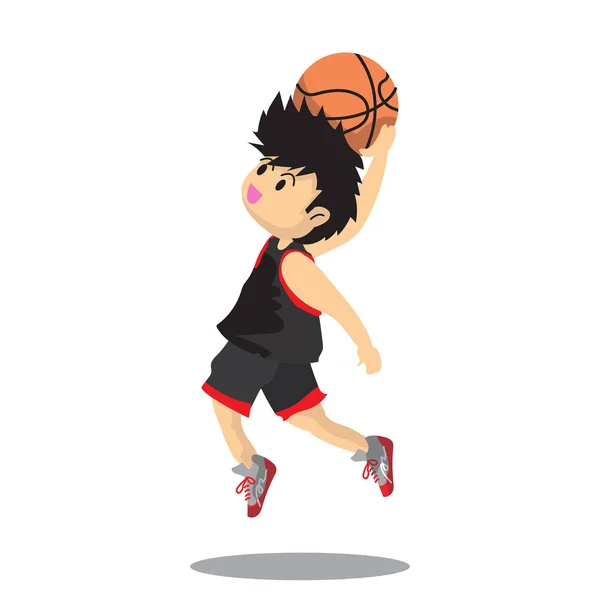 소년 공기 슬램 농구 캐릭터 디자인 만화 아트 illustratio — 스톡 벡터