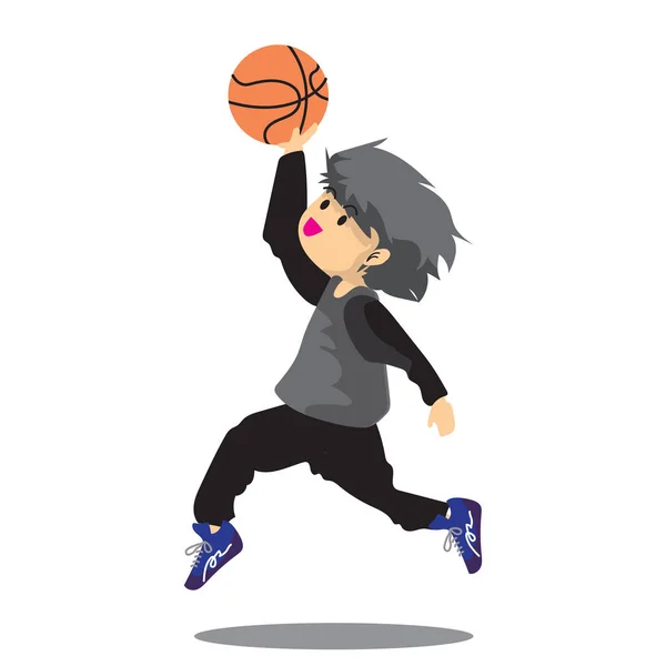 소년 농구 플레이 캐릭터 디자인 만화 예술 그림 — 스톡 벡터