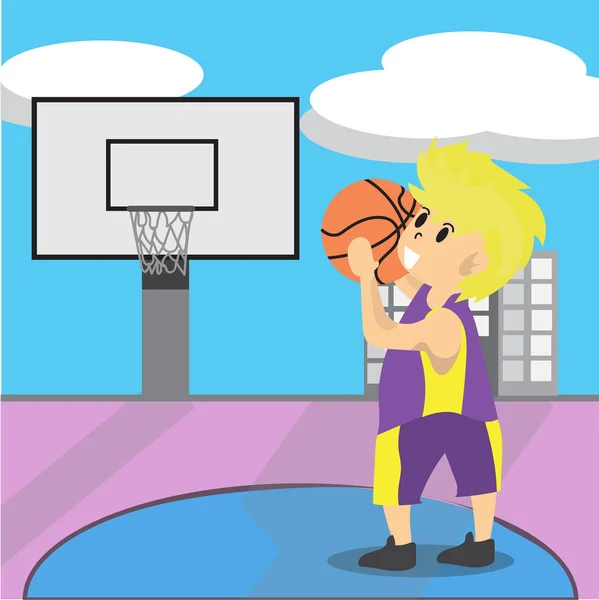男孩打篮球个性设计卡通艺术和背景 — 图库矢量图片