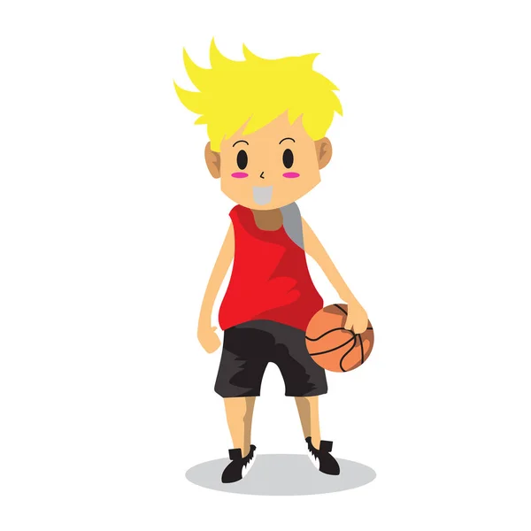 Çocuk basketbol oynamak karakter tasarım karikatür sanat — Stok Vektör
