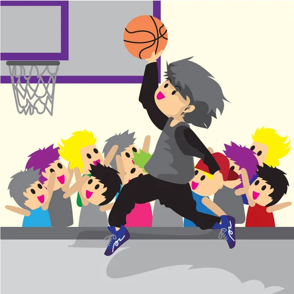 Boy Play Basketball character design cartoon art basketball court Background illustration
