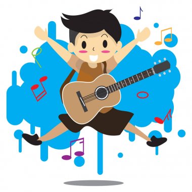 akustik gitar mutlu aşk müzik arka plan karakter tasarım illüstrasyon vektör oyun çizgi film tarzı oung çocuk
