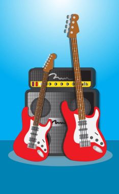 Müzik enstrümanlar gitar bas gitar ve amfi arka plan vektör çizim
