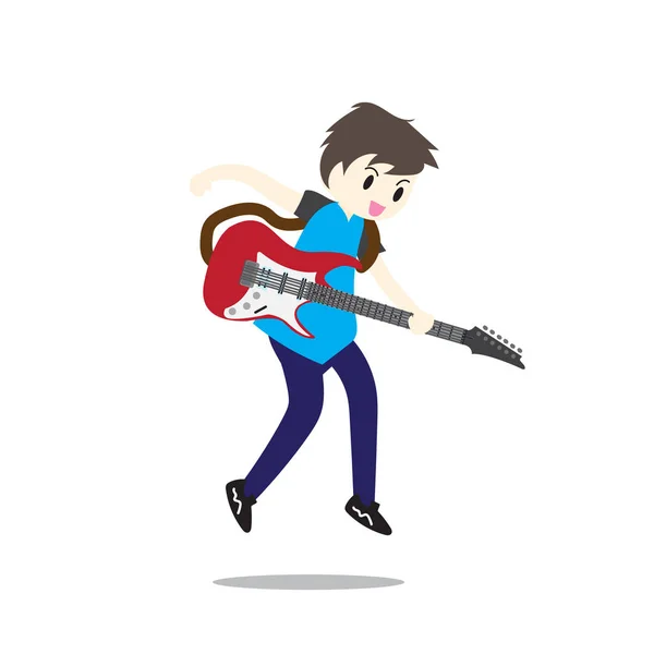 Joven Jugando Guitarra Eléctrica Happy Love Música Vector Fondo Del — Vector de stock