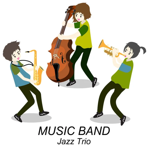 Μουσικοί Τζαζ Τρίο Παίζετε Τρομπέτα Μπασίστας Σαξόφωνο Τζαζ Μπάντα Εικονογράφηση — Διανυσματικό Αρχείο