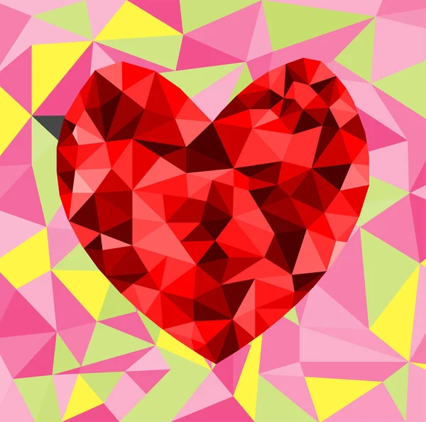 Streszczenie Wzór Geometryczny Wielokąt Serce Valentine Mozaika Kolorowe Tło Ilustracja — Wektor stockowy