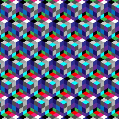 sorunsuz, soyut küp desen. Renkli tasarımı, geometrik 3d duvar kağıdı, küp Model arka plan vektör.