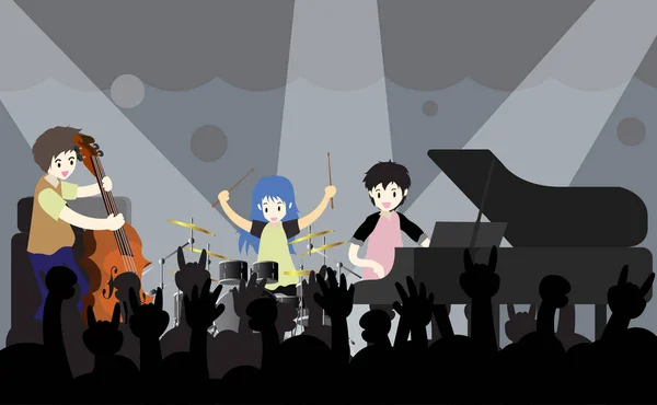 Banda Músicos Escenario Jazz Pop Rock Blues Metal — Vector de stock