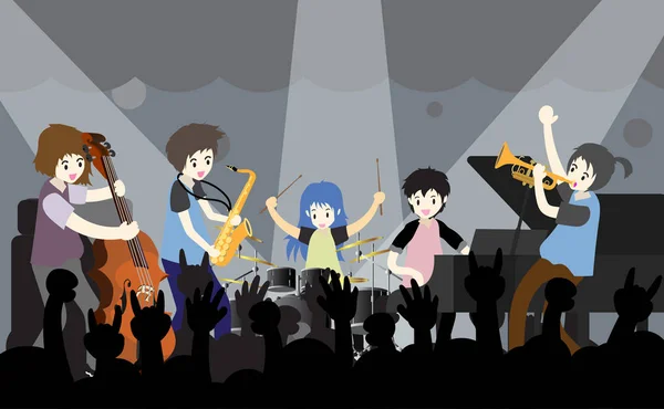 Banda Músicos Escenario Jazz Pop Rock Blues Metal — Vector de stock