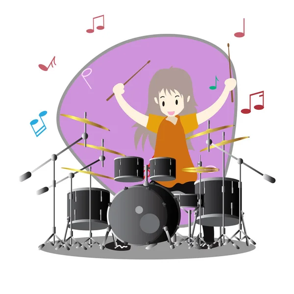 少年漫画のスタイルで幸せな愛のドラム音楽背景キャラクター デザイン イラストを再生 — ストックベクタ
