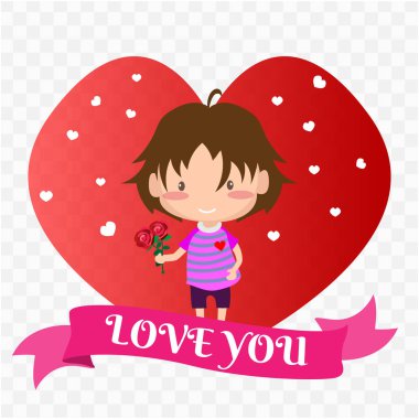 Çocuğu seviyorum Sevgililer day.on Sevgililer günün kutlu olsun ve aşk pembe bir arka plan tasarımı Sevgililer Festivali için. Vektör çizim. Karikatür tarzı.