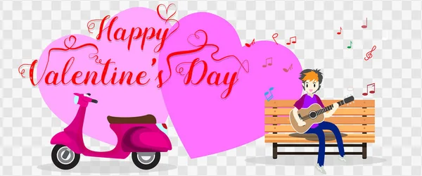 Chlapec Hrál Kytaru Klasické Motorce Pro Den Svatého Valentýna Šťastného — Stockový vektor