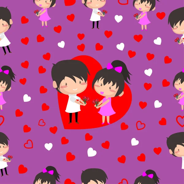 Boy Girl Love Hearts Seamless Pattern Background Ideal Celebrations Wedding — стоковый вектор