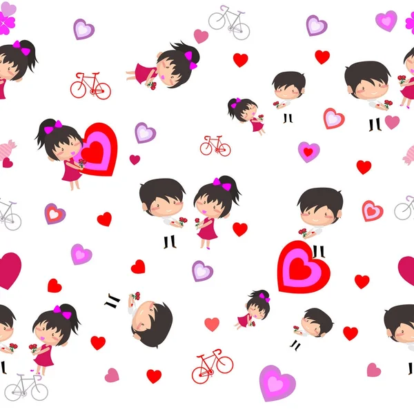 Boy Girl Love Hearts Seamless Pattern Background Ideal Celebrations Wedding — стоковый вектор