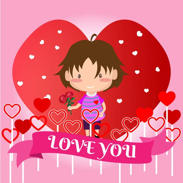 Boy Love Valentine Day Feliz Día San Valentín Amor Rosa — Archivo Imágenes Vectoriales