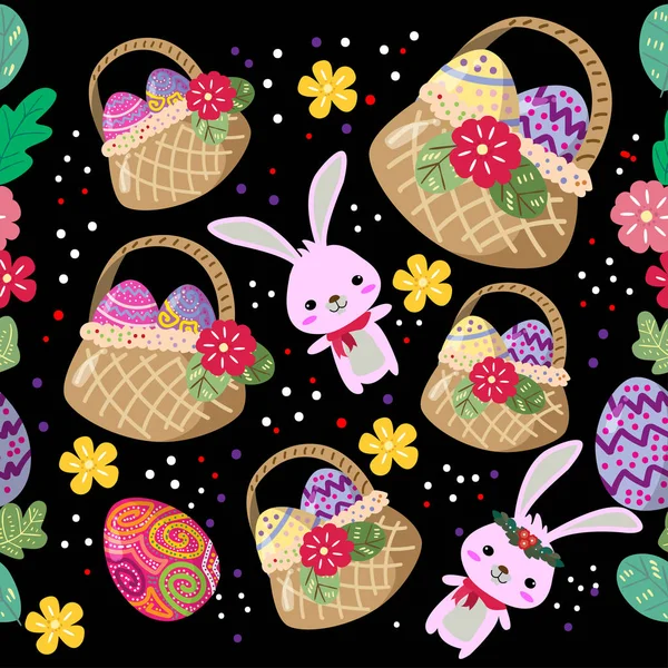 Cute Easter Eggs Seamless Pattern Colorful Flower Cools Background Easter — Stock Vector