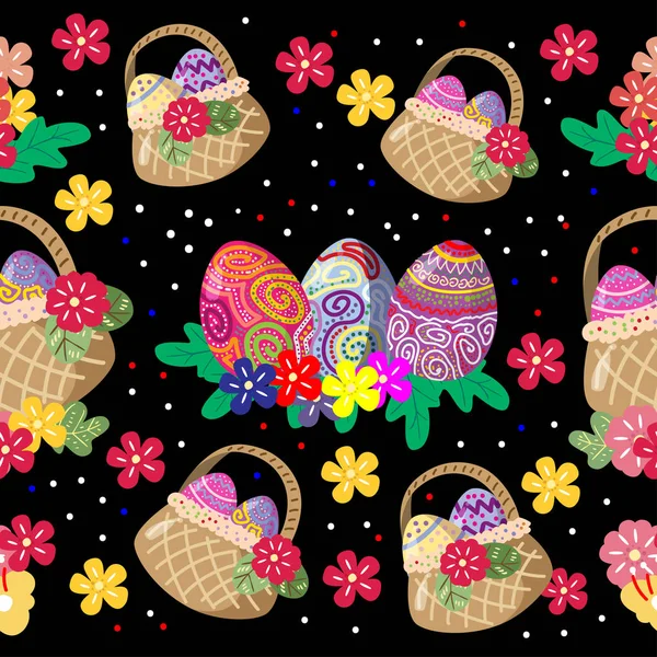 Cute Easter Eggs Seamless Pattern Colorful Flower Cools Background Easter — Stock Vector