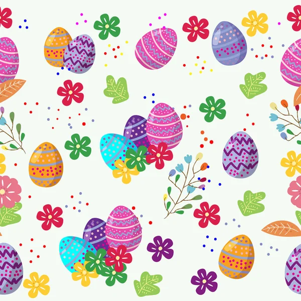 Carino Uova Pasqua Modello Senza Soluzione Continuità Con Fiore Colorato — Vettoriale Stock