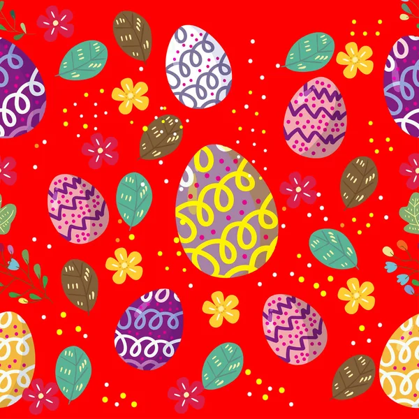 Cute Easter Eggs Seamless Pattern Colorful Flower Cools Background Easter — Stock Vector