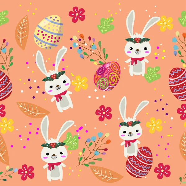 Lindo Patrón Sin Costura Huevos Pascua Con Flores Colores Fondo — Archivo Imágenes Vectoriales