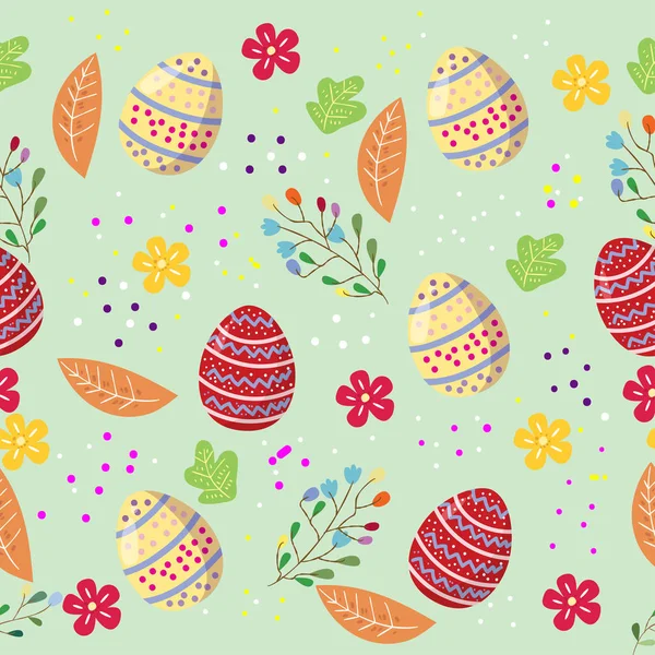 Cute Easter Eggs Seamless Pattern Colorful Flower Cools Background Easter — Stock Vector