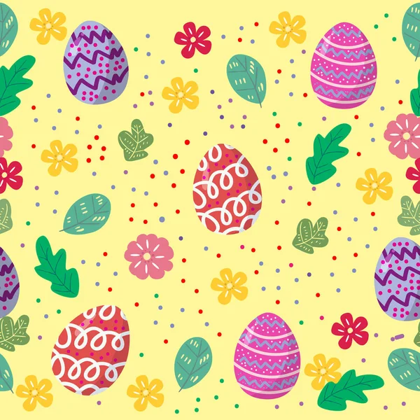 Cute Easter Eggs Seamless Pattern Colorful Flower Cools Background Easter — Stock Vector