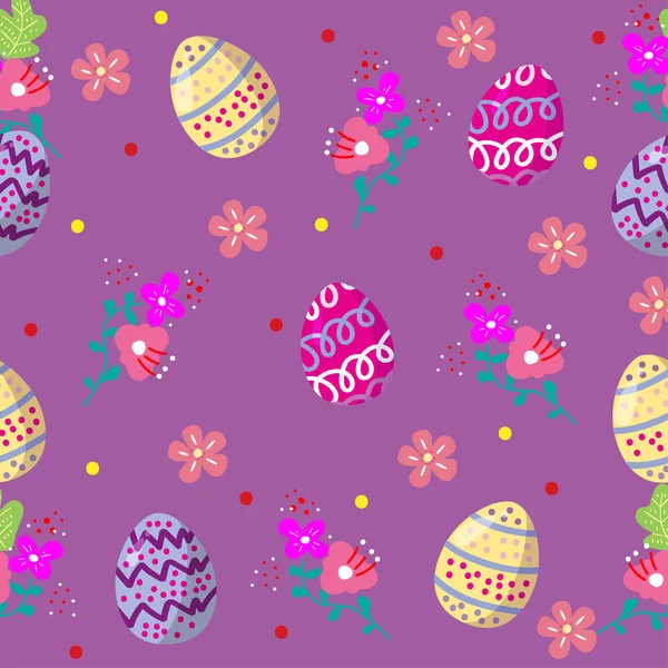 Cute Easter Eggs Seamless Pattern Colorful Flower Cools Background Easter — Stock Vector