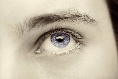 Anlayışlı göz mavi insan gözü görüntü kadar kapatın
