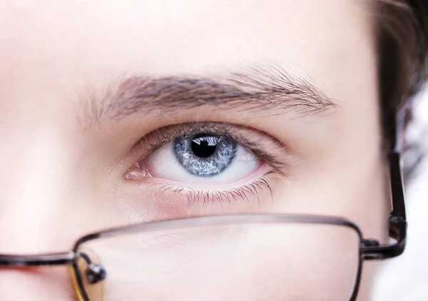 Portrait of a teen boy wearing glasses close. Isolated on white, — Stock Photo, Image