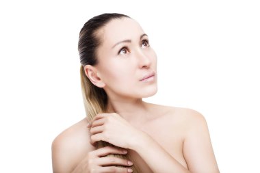 Güzel kahverengi gözlü güzel yüzünü portresi 